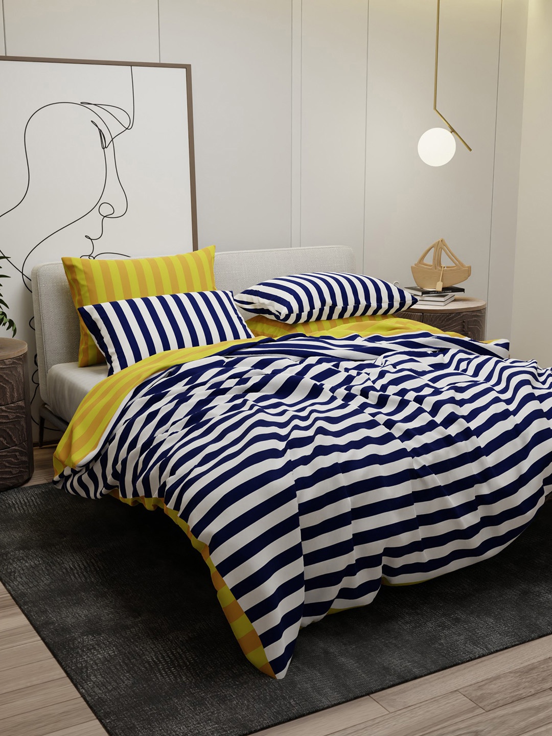 

Stoa Paris Vogue White & Blue Striped Double King Bedding Set