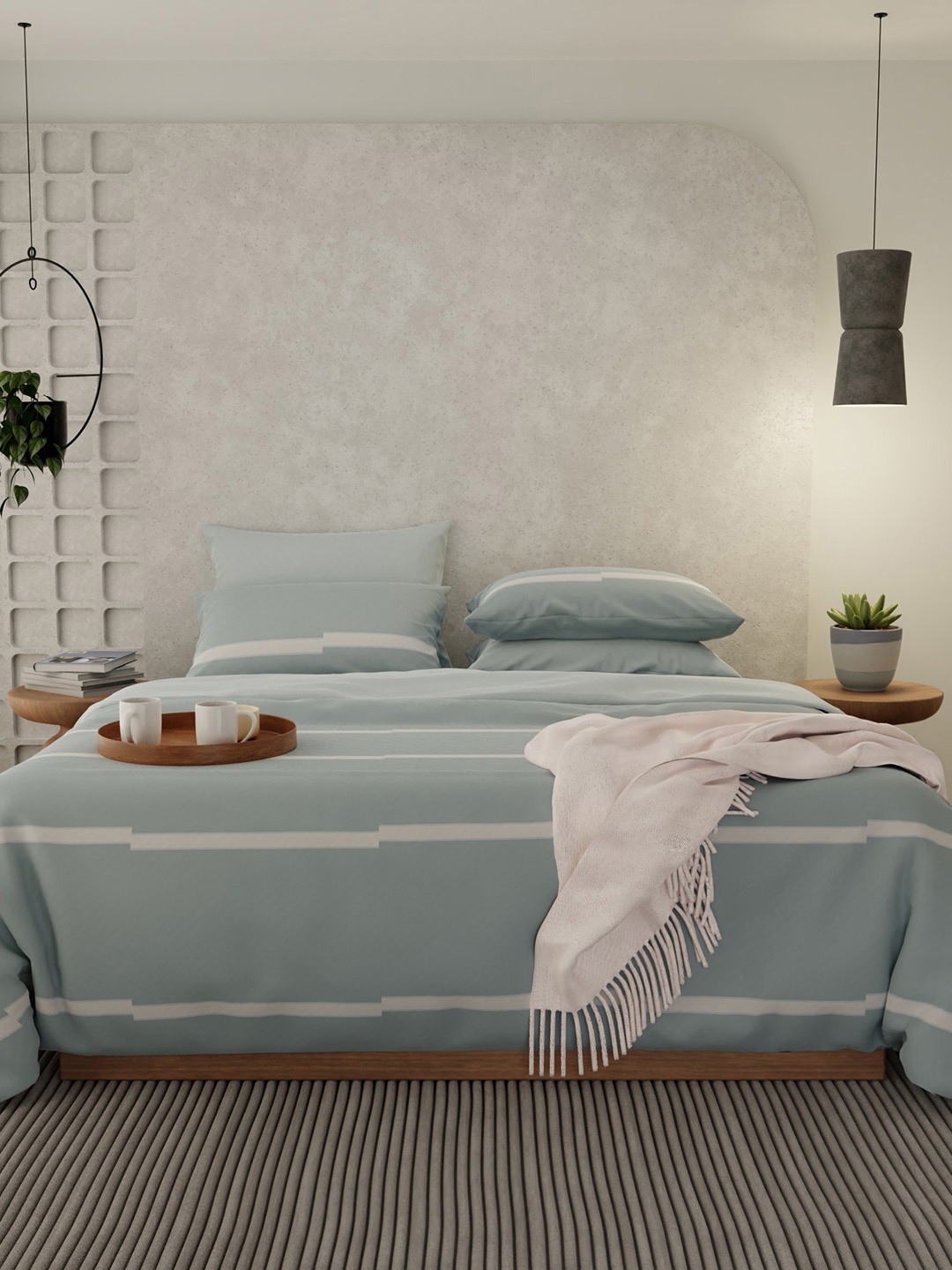 

Stoa Paris Grey Striped Double King Bedding Set