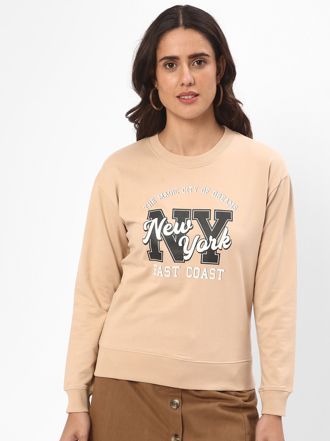 

R&B Typography Printed Long Sleeves Pullover, Beige