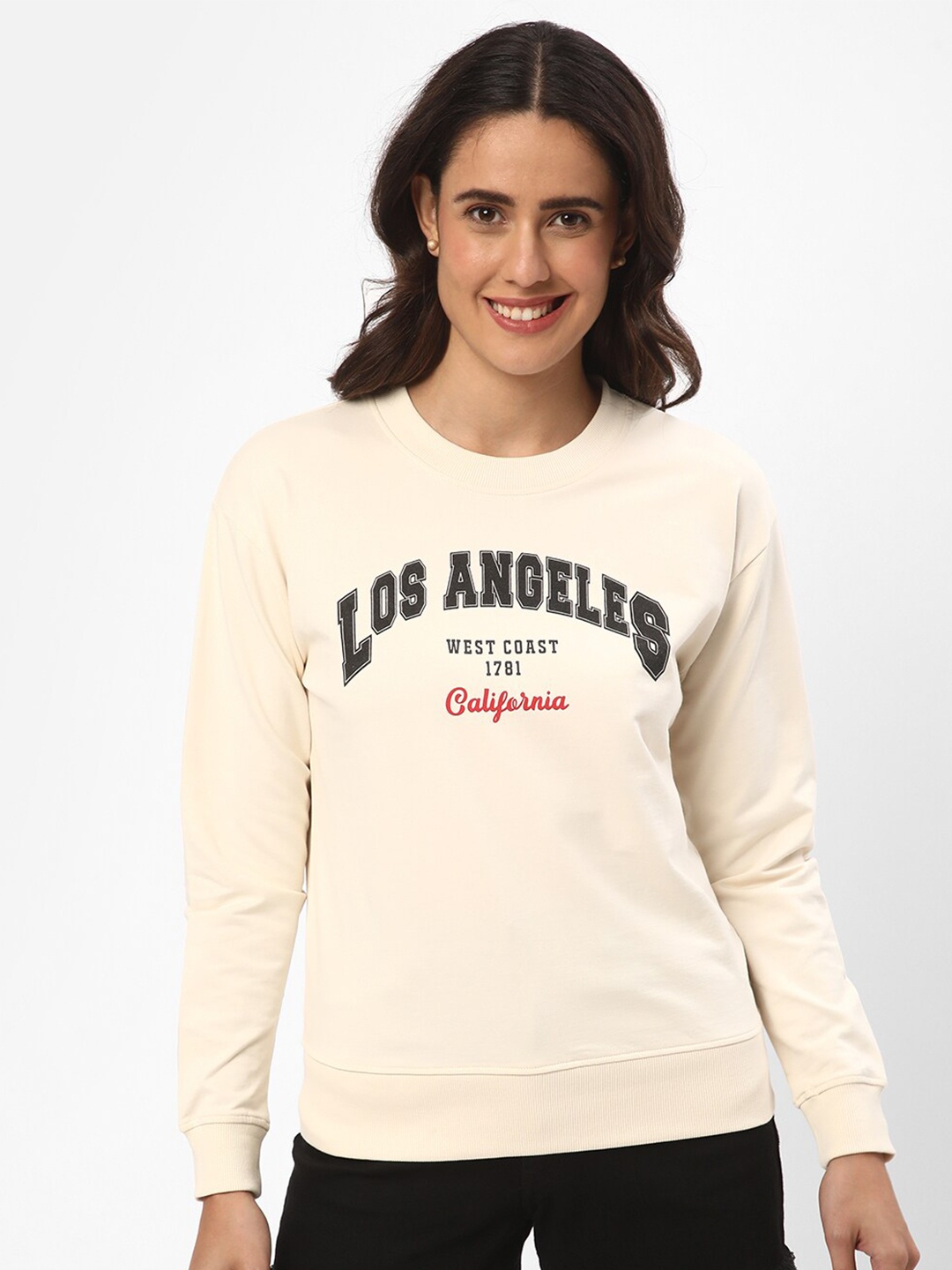 

R&B Typography Printed Cotton Sweatshirt, Off white