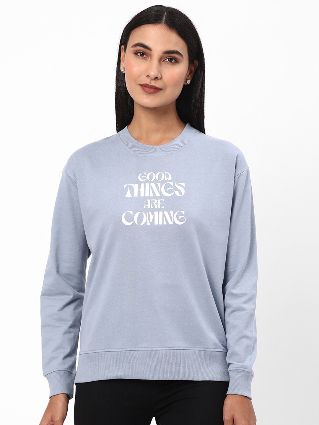 

R&B Typography Printed Long Sleeves Pullover, Blue