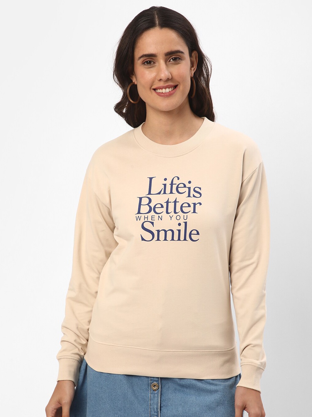 

R&B Typography Printed Cotton Sweatshirt, Beige