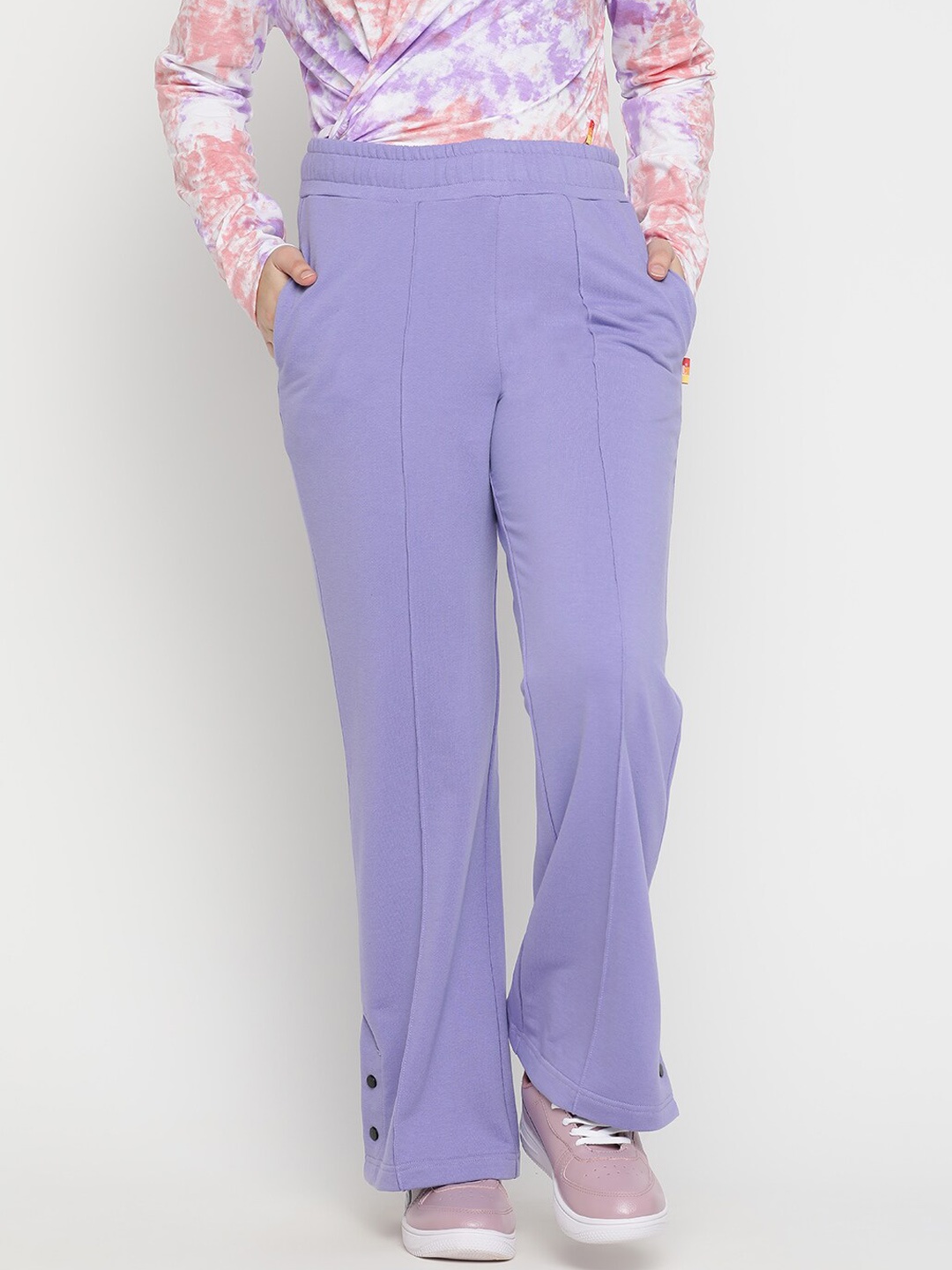 

Lil Tomatoes Girls Cotton Mid-Rise Flared-Fit Track Pants, Lavender