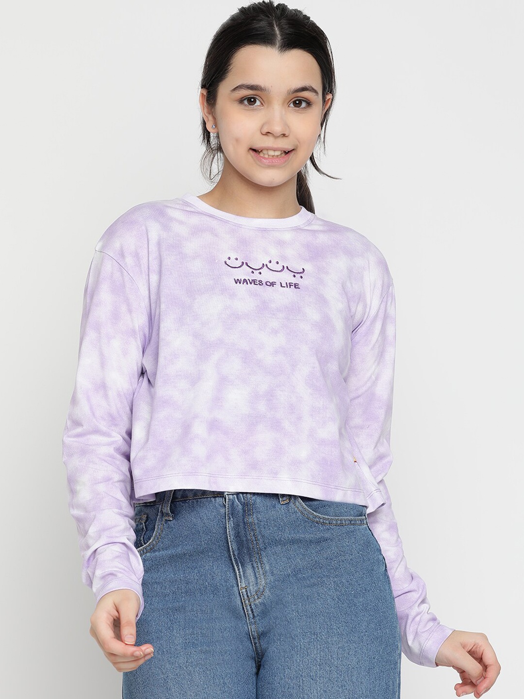 

Lil Tomatoes Girls Tie and Dye Printed T-Shirt, Purple