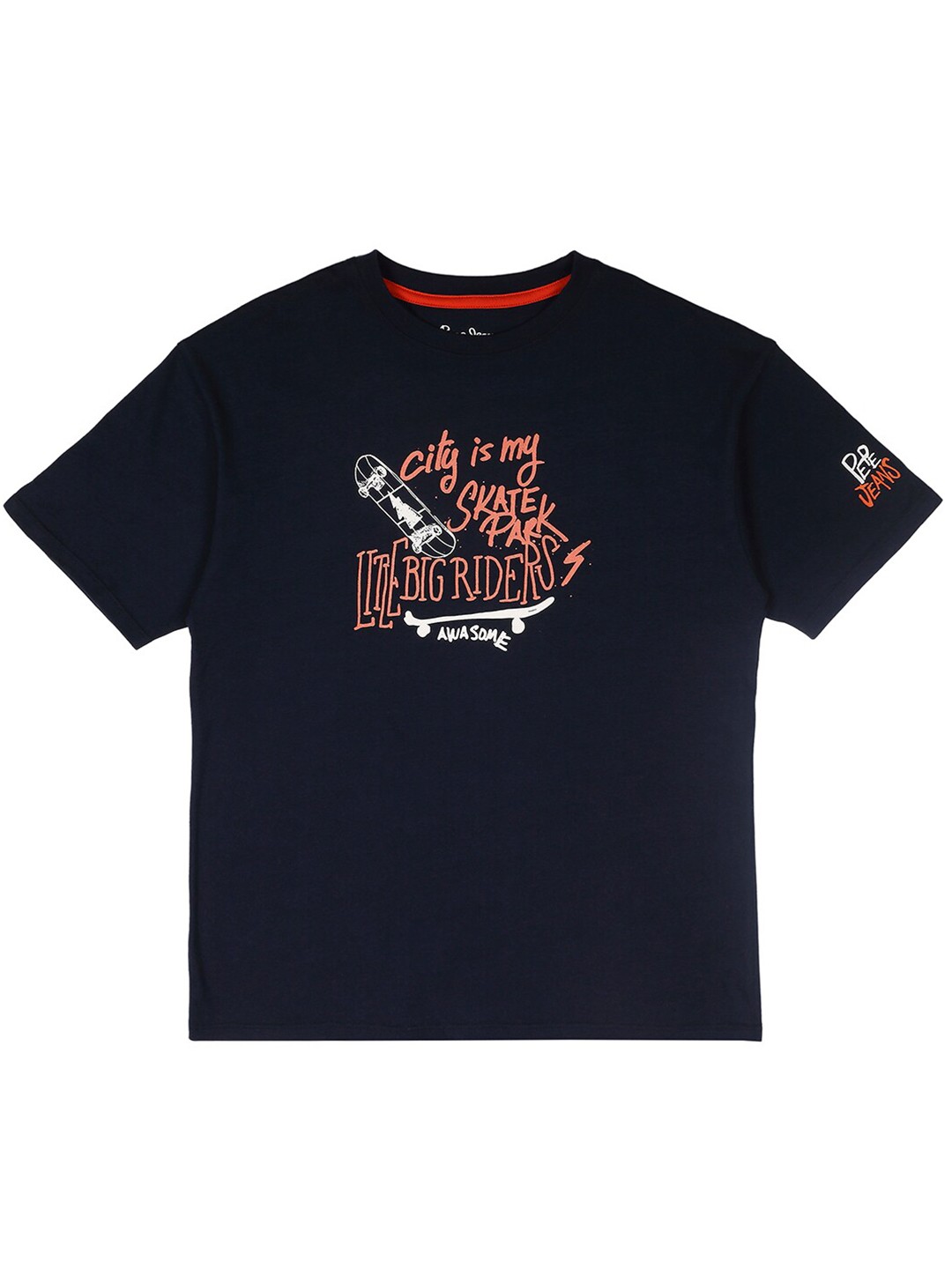 

Pepe Jeans Boys Typography Printed Pure Cotton T-Shirt, Navy blue