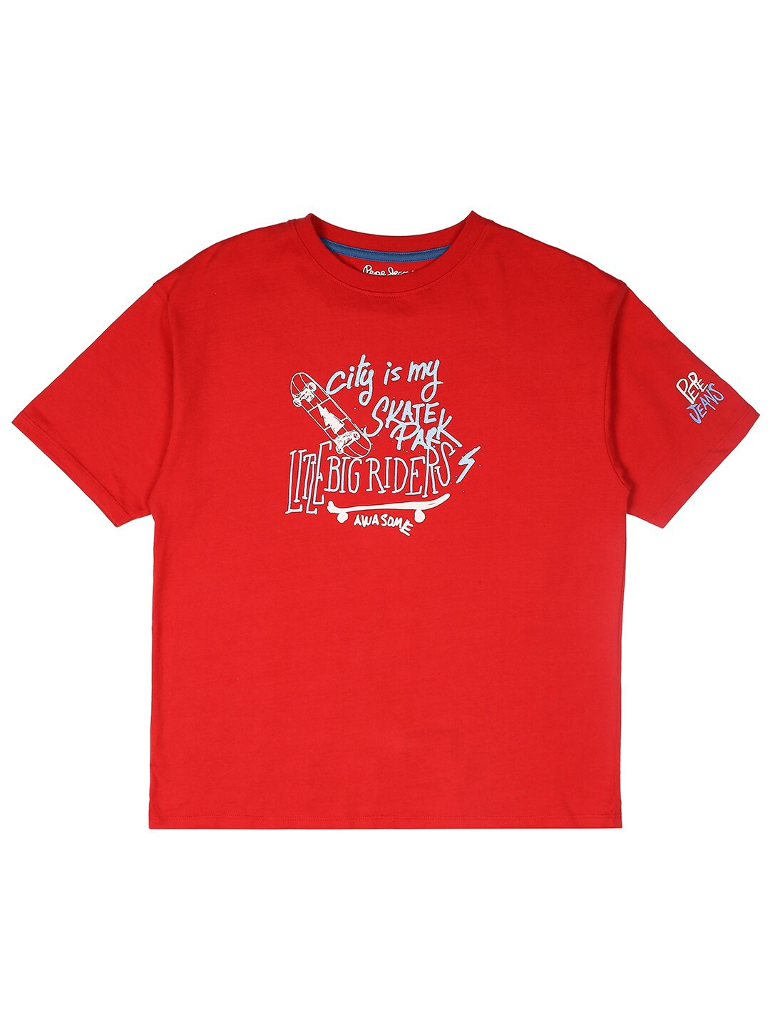 

Pepe Jeans Boys Graphic Printed Pure Cotton T-Shirt, Red