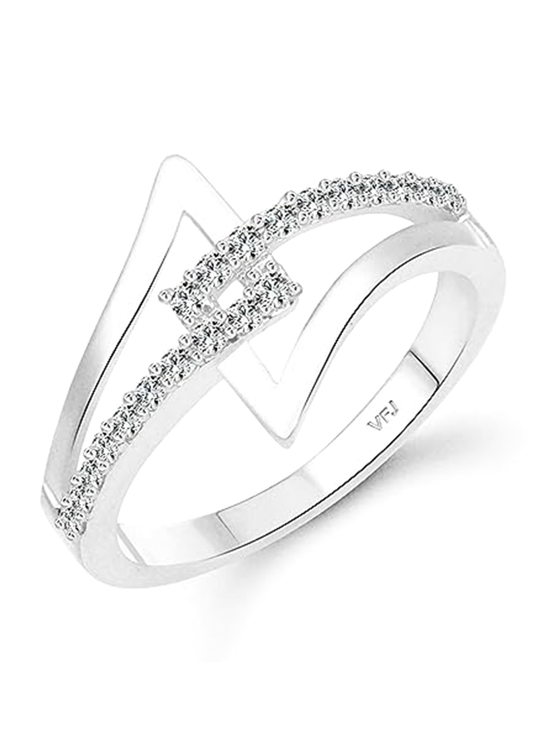 

Vighnaharta Rhodium-Plated CZ-Studded Finger Ring, Silver