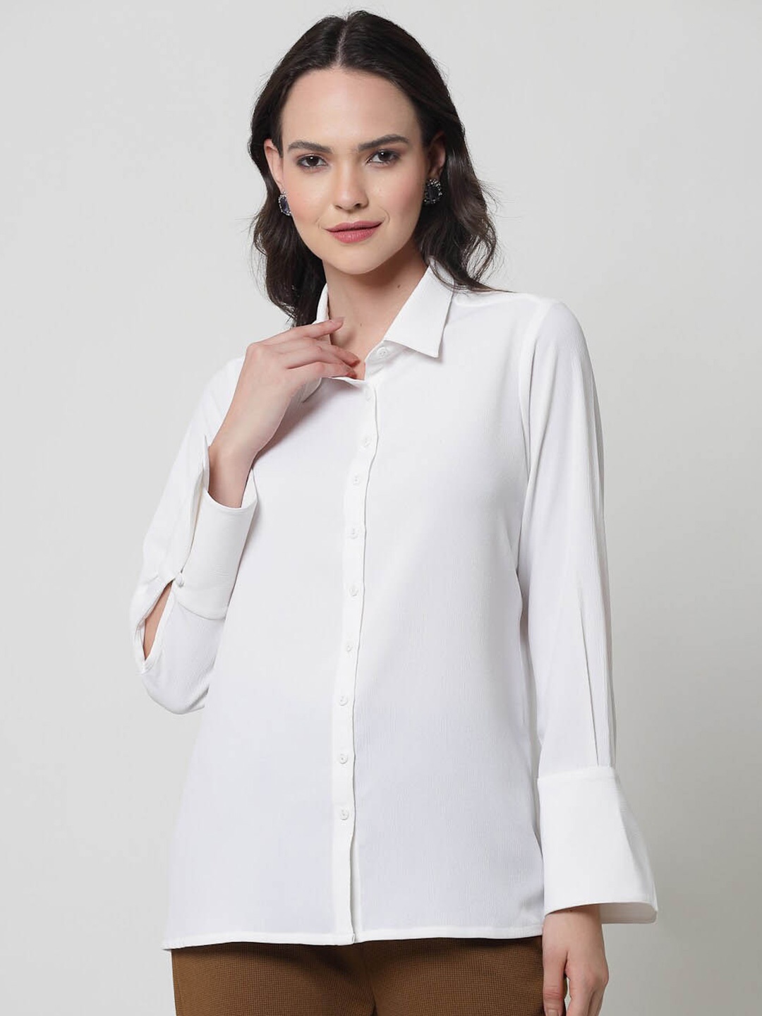 

OFFICE & YOU Women Textured Cotton Casual Shirt, White