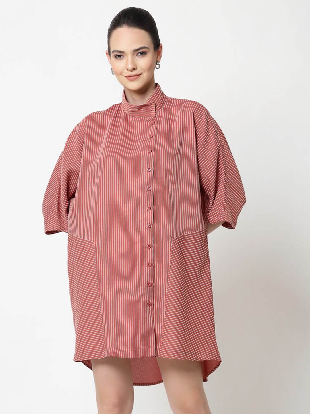 

OFFICE & YOU Striped Cotton Mini Shirt Dress, Peach