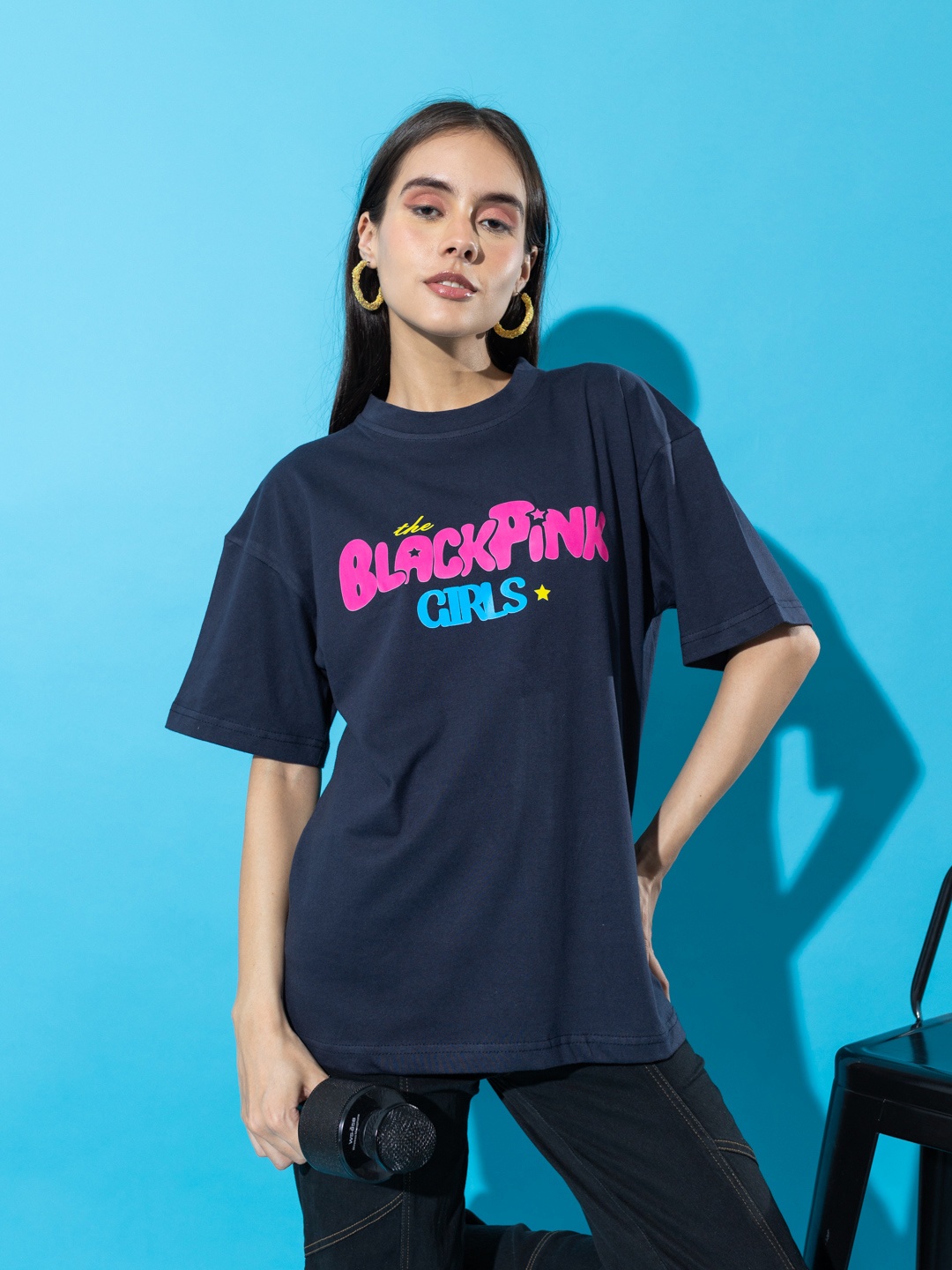 

Stylecast X Hersheinbox Cotton Printed Drop-Shoulder Boxy T-shirt, Blue