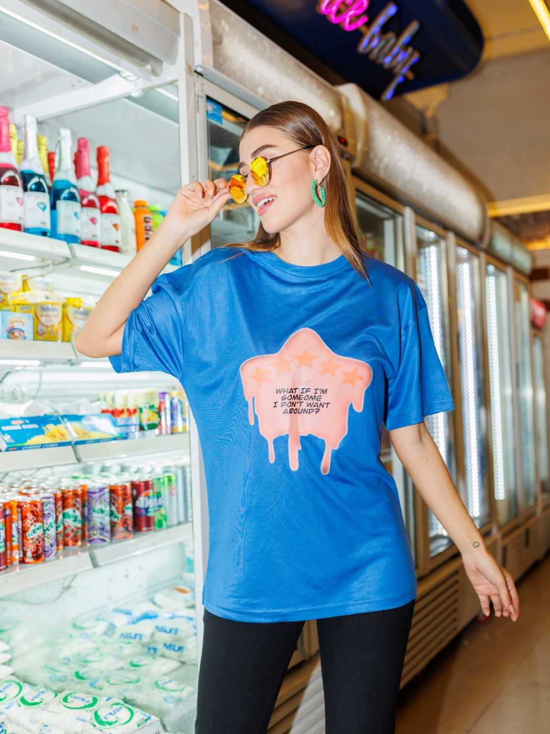 

Stylecast X Hersheinbox Printed Pure Cotton Boxy T-shirt, Blue