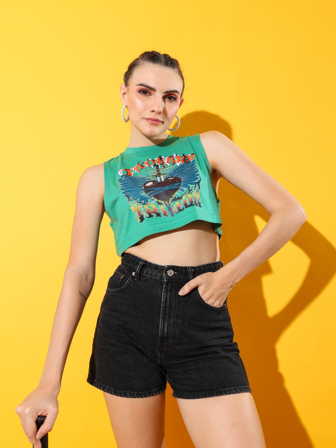 

Stylecast X Hersheinbox Printed Cotton Crop Top, Green