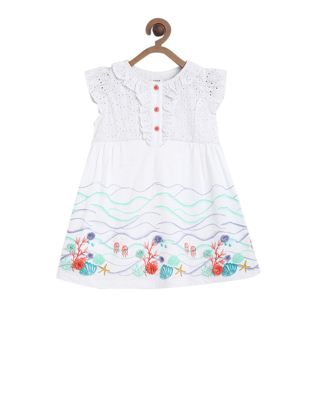 

MINI KLUB Girls White Printed A-Line Dress