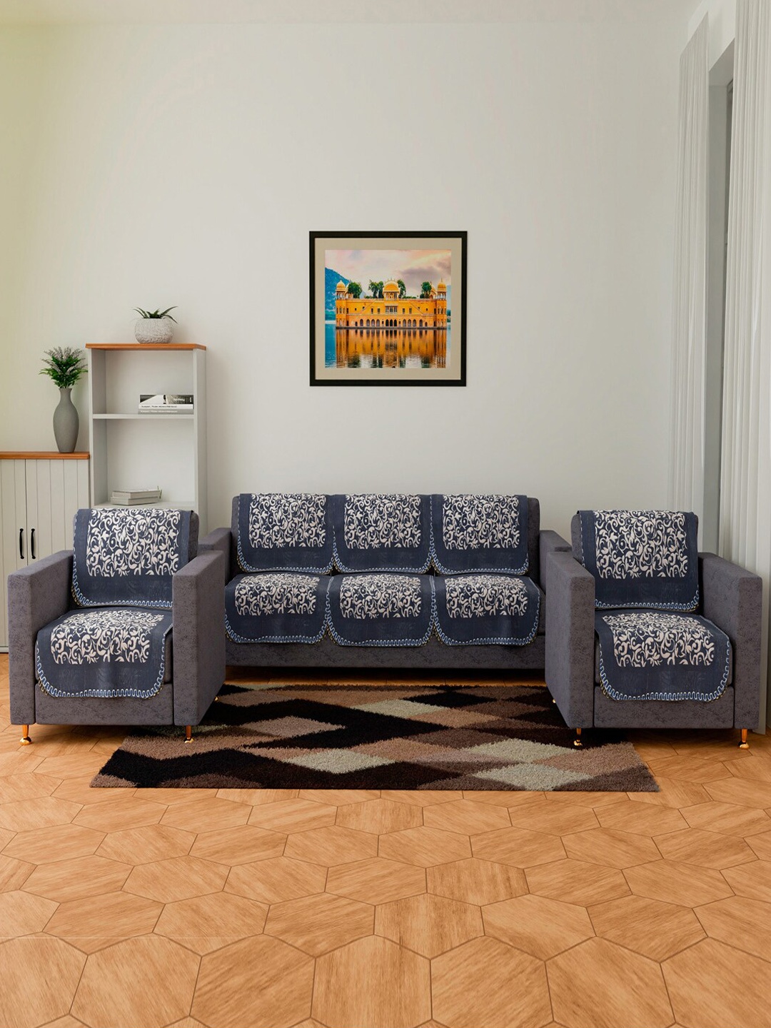 

Kuber Industries Velvet 5 Seater Sofa Covers, Blue