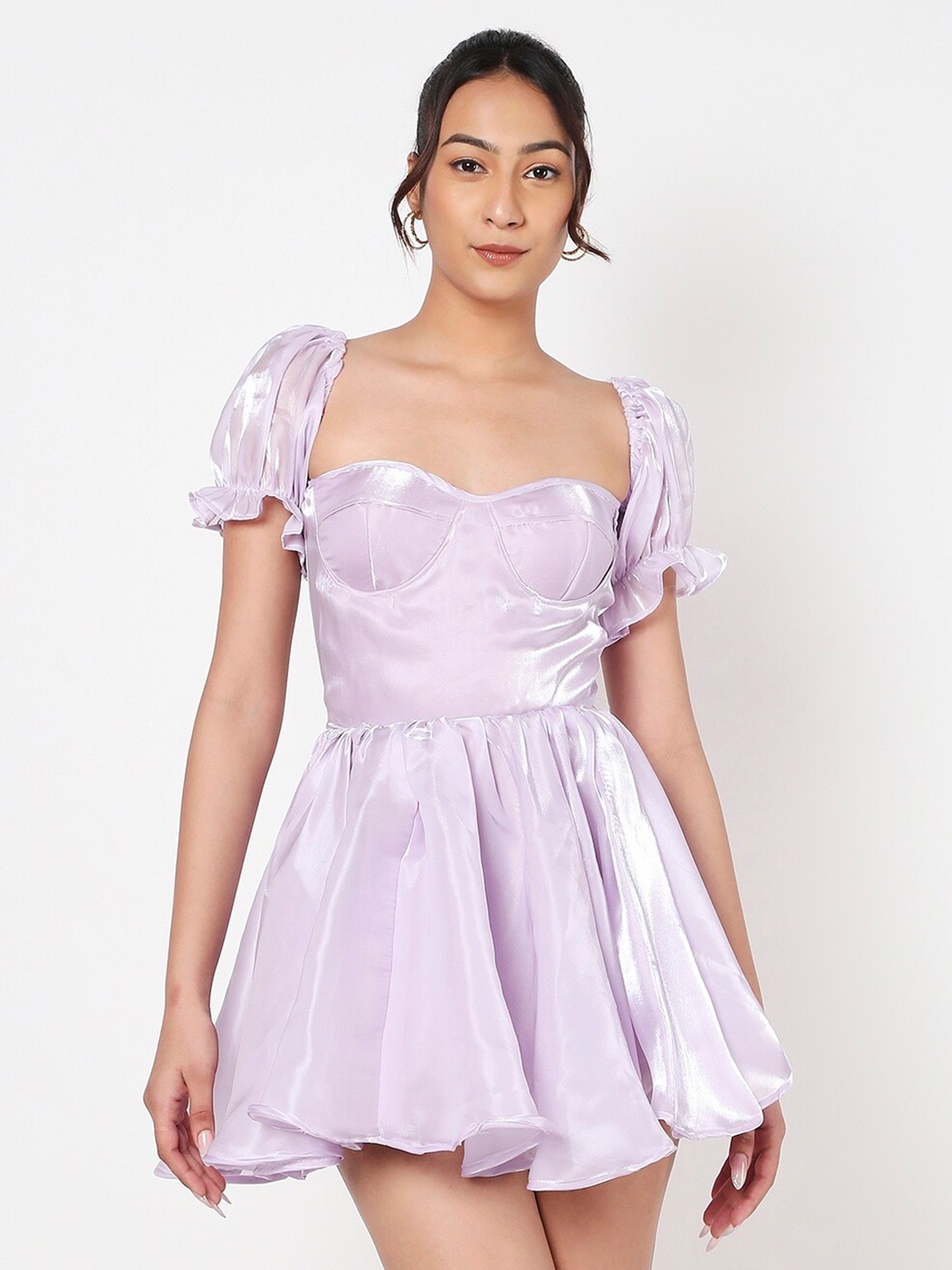 

LIYOKKI Sweetheart Neck Puff Sleeve Fit & Flare Mini Dress, Purple