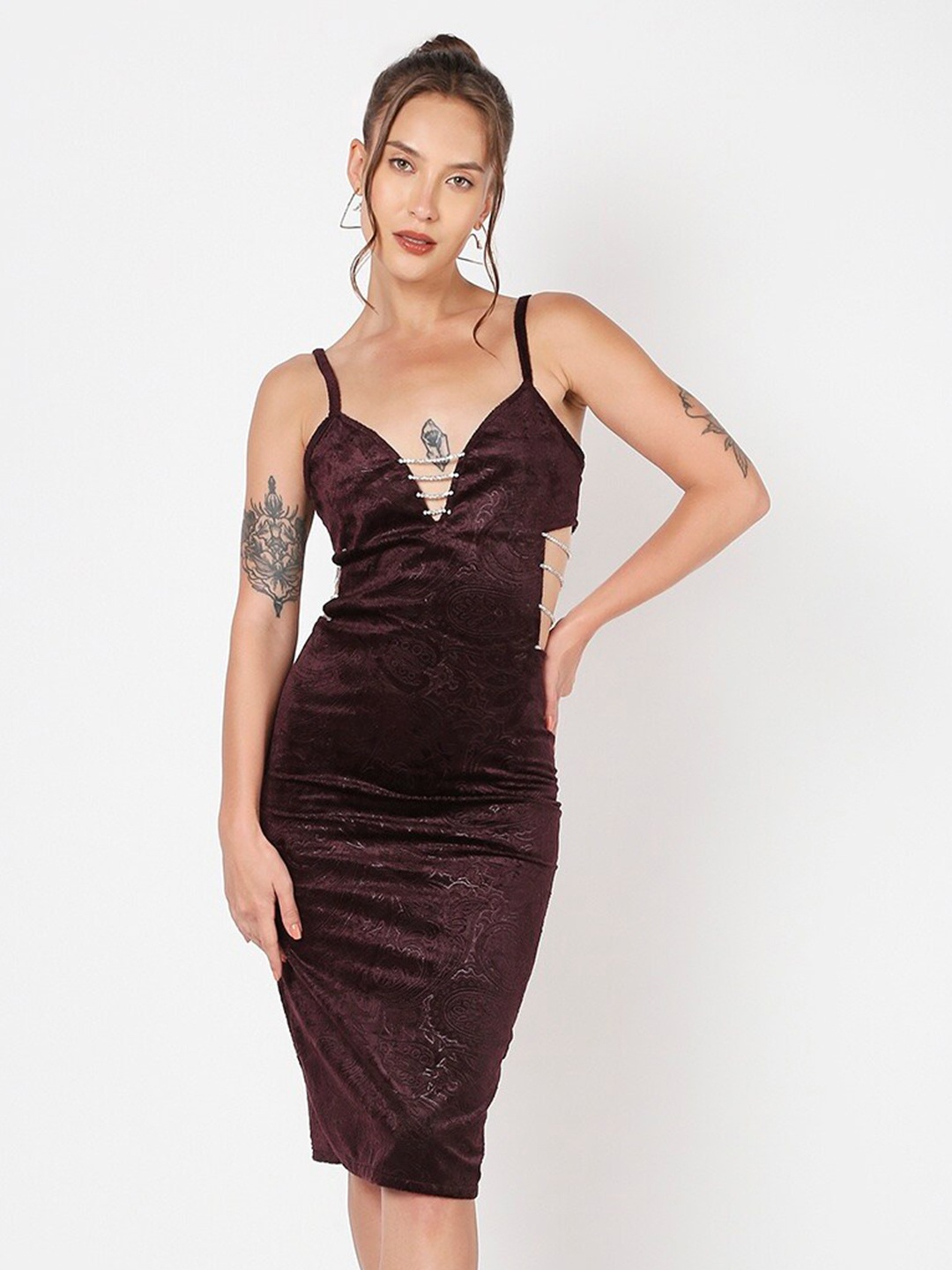 

LIYOKKI Shoulder Strap Velvet Bodycon Dress, Purple
