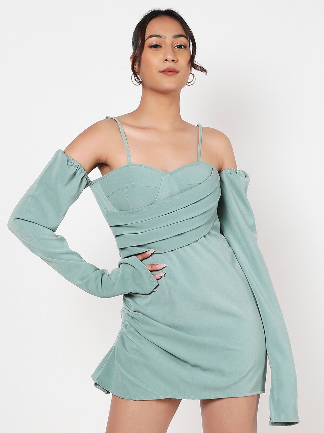 

LIYOKKI Shoulder Straps A-Line Mini Dress, Green