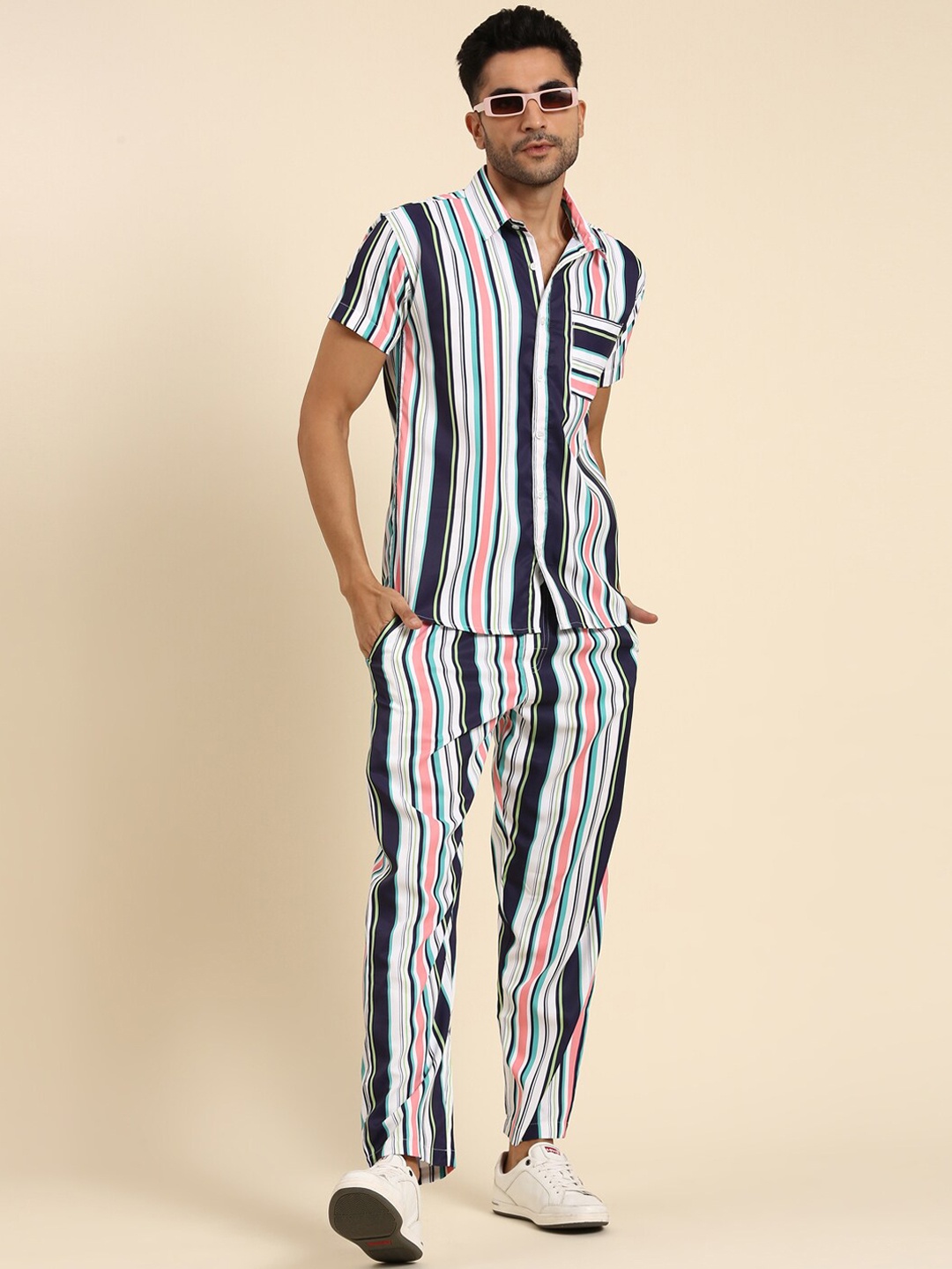 

Joven Striped Shirt With Trouser, White