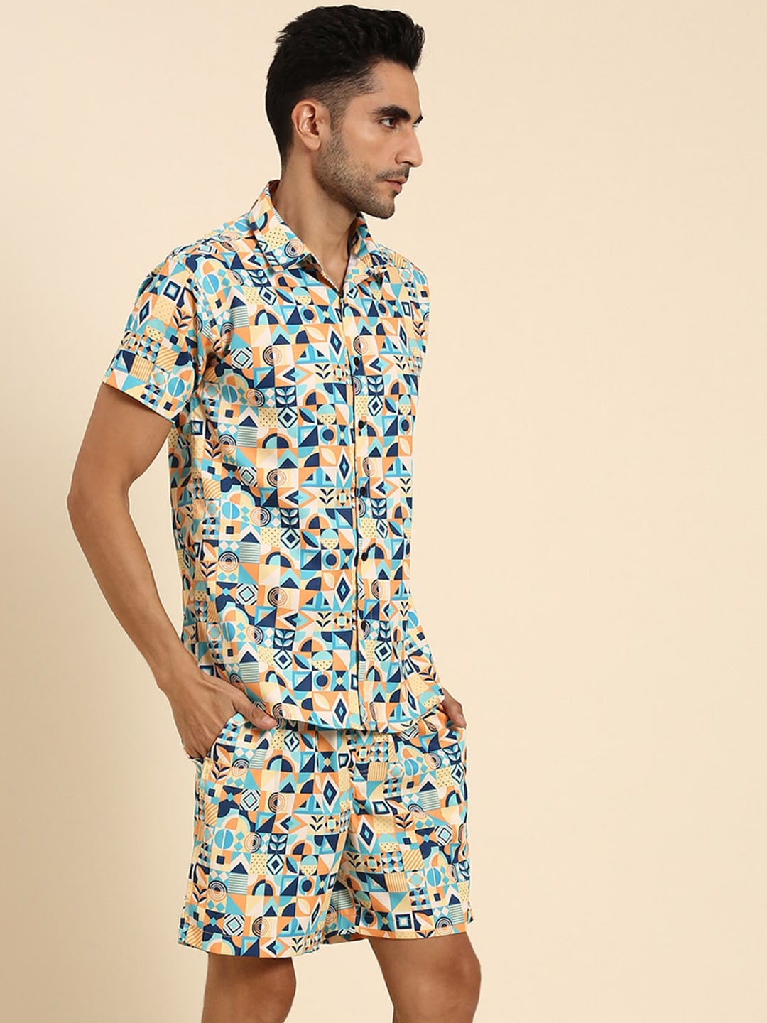 

Joven Geometric Printed Shirt With Shorts, Blue