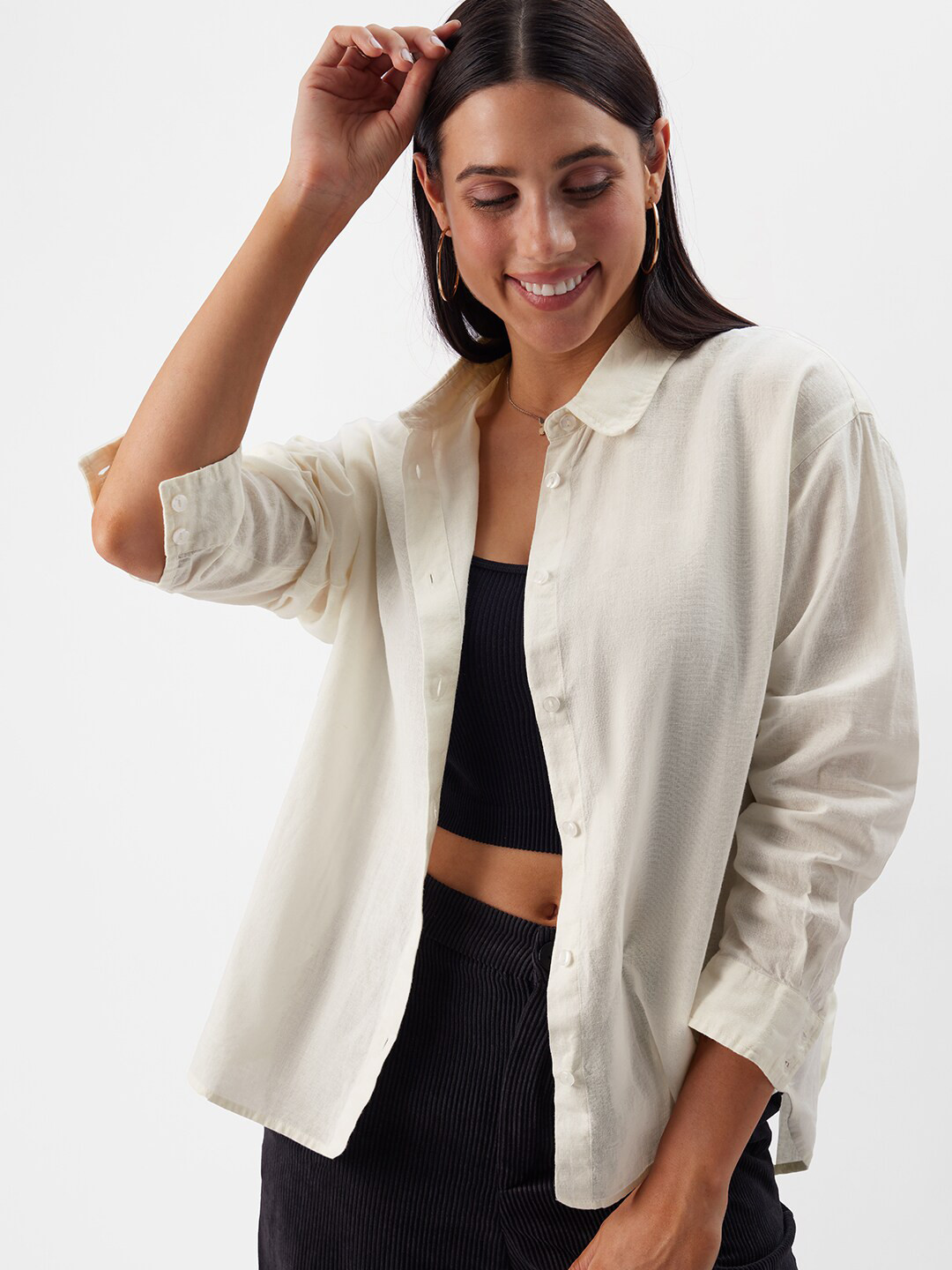

The Souled Store Oversized Opaque Pure Cotton Casual Shirt, Off white