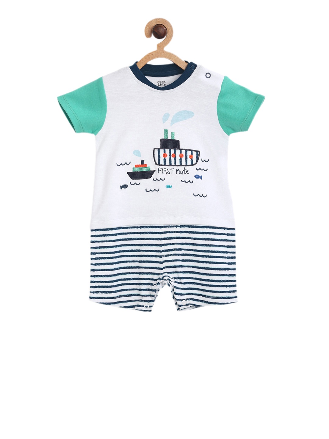 

MINI KLUB Boys White & Blue Printed Romper