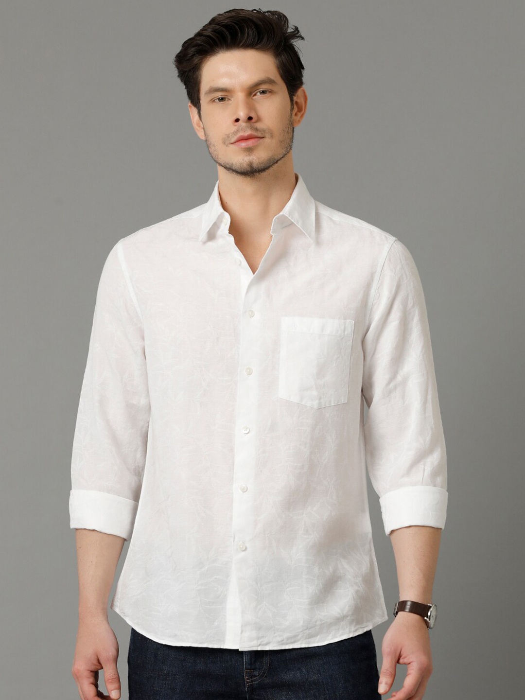 

Aldeno Self Design Relaxed Regular Fit Pure Cotton Casual Shirt, White