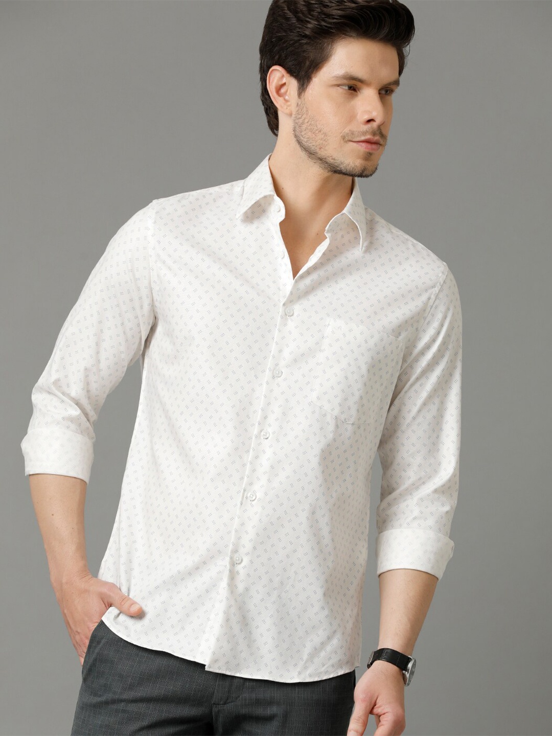 

Aldeno Micro Ditsy Printed Relaxed Regular Fit Pure Cotton Casual Shirt, White