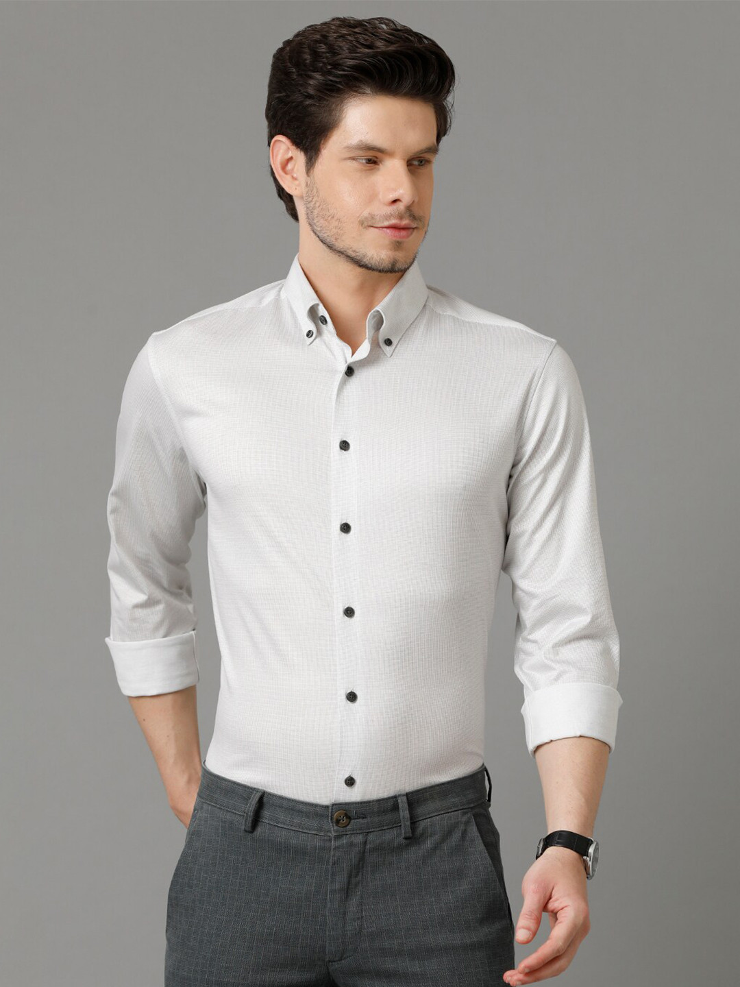 

Aldeno Textured Relaxed Regular Fit Pure Cotton Formal Shirt, Grey