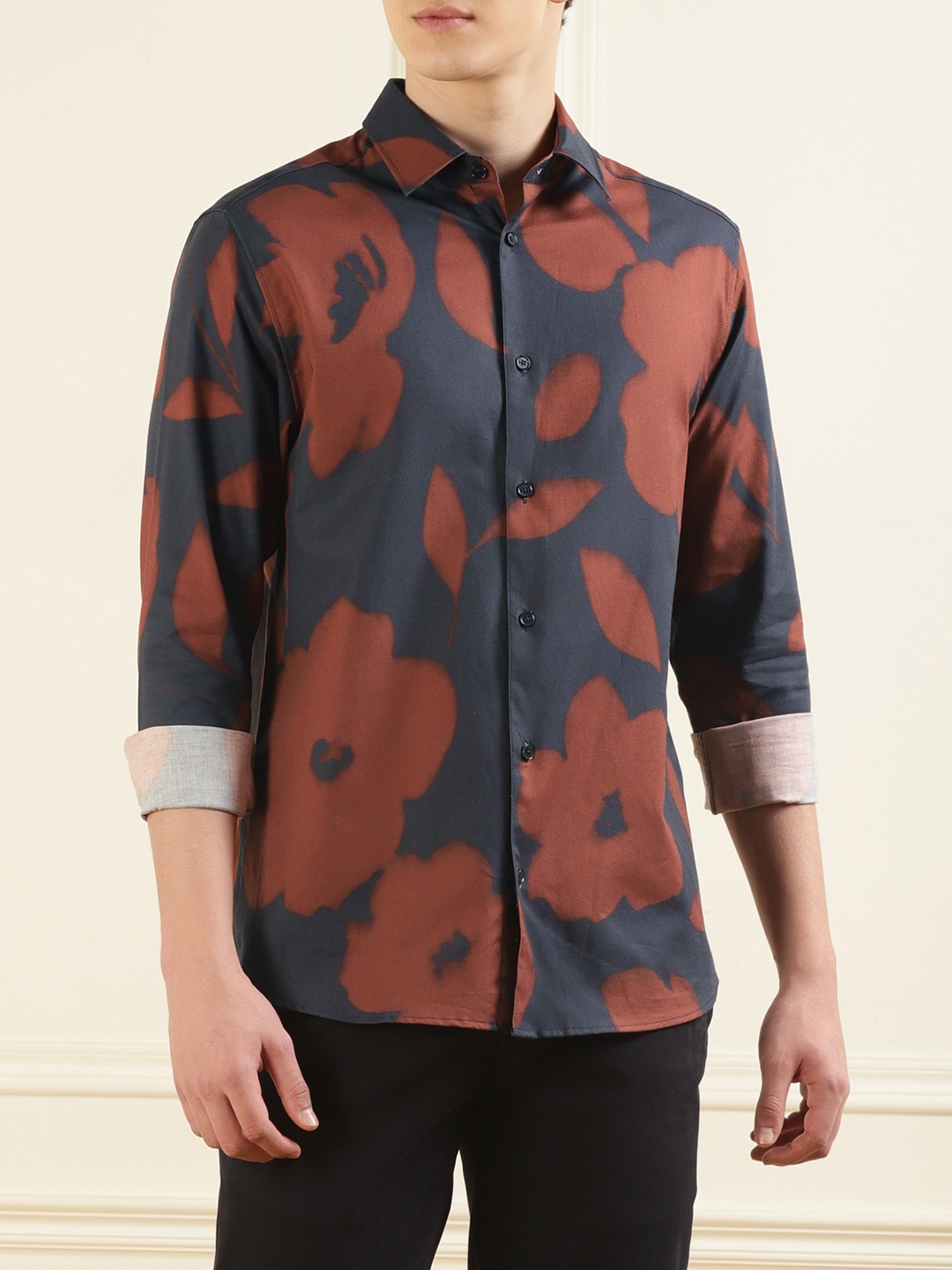 

Ted Baker Floral Printed Spread Collar Cotton Casual Shirt, Navy blue