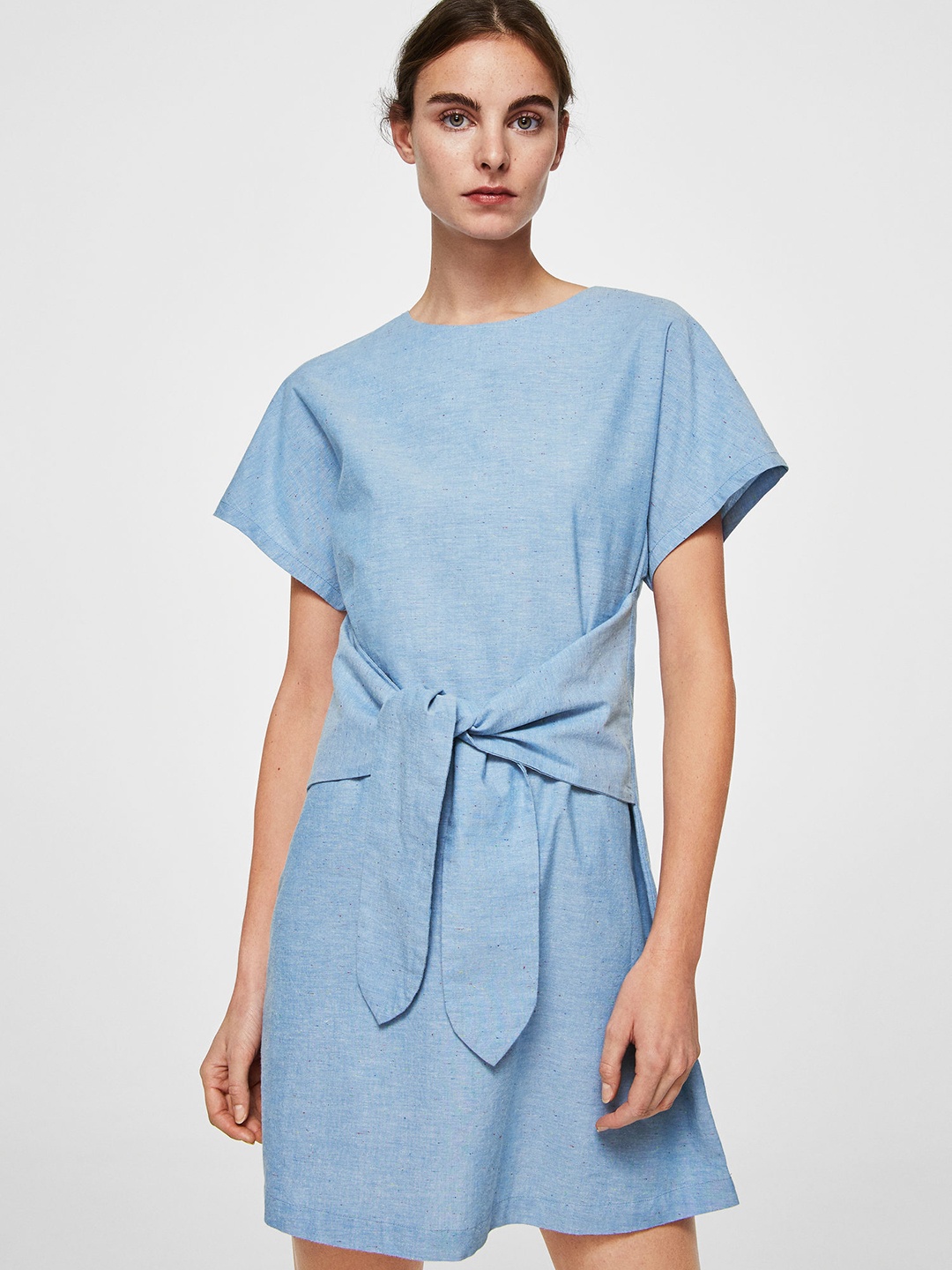 

MANGO Women Blue Tie-Up A-Line Dress