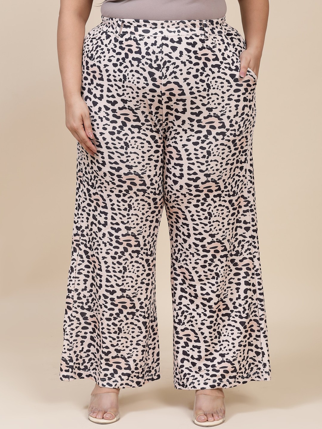 

Flambeur Women Animal Printed Relaxed High-Rise Nylon Trousers, Peach