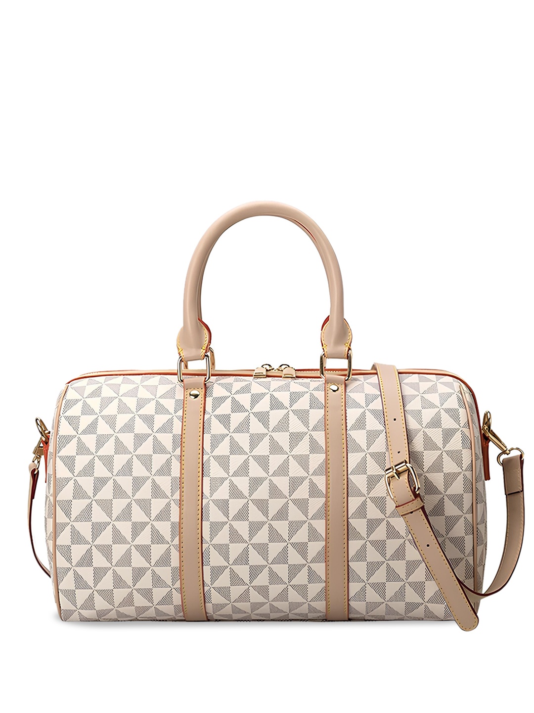 

ELOPPE Unisex Printed Leather Duffel Bag, Off white