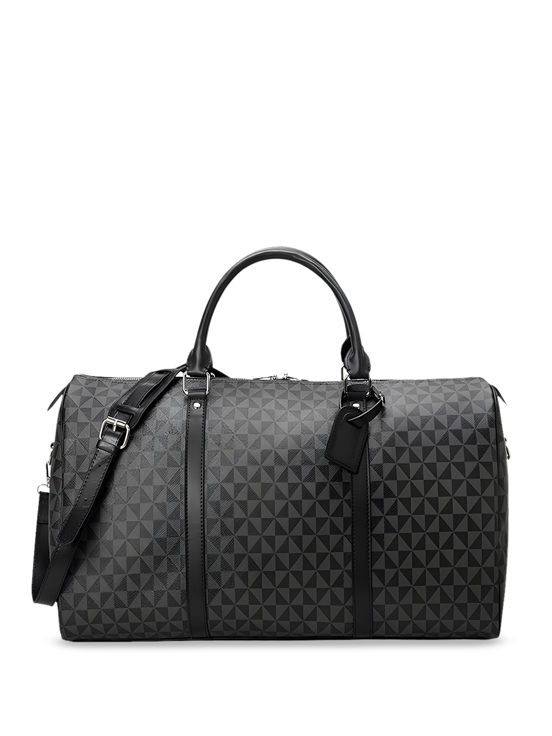 

ELOPPE Unisex Printed Genuine Leather Duffel Bag, Black