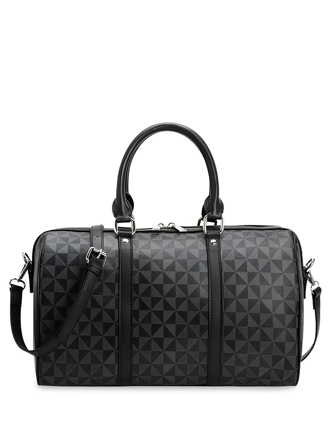 

ELOPPE Unisex Printed Genuine Leather Duffel Bag, Black