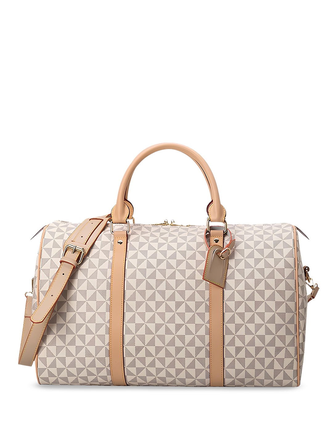 

ELOPPE Unisex Printed Leather Duffel Bag, Off white