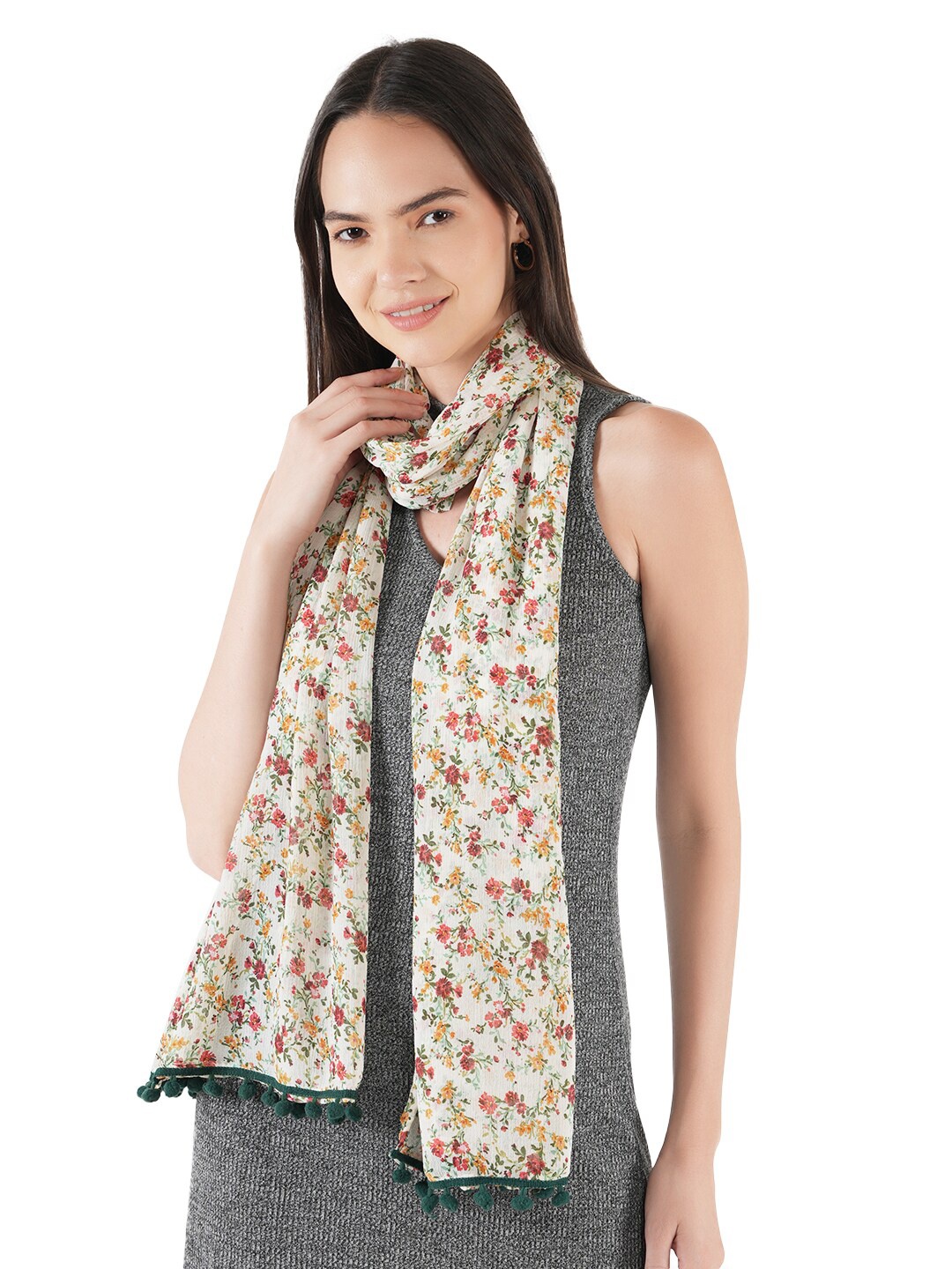 

Style Shoes Women Floral Printed Stole, Cream