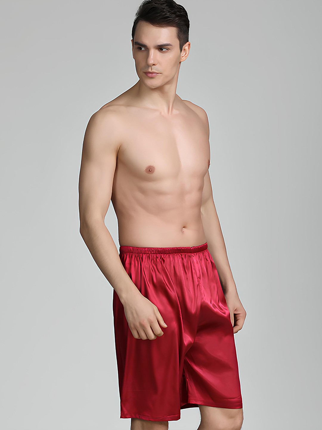 

MENS POEM Men Mid-Rise Silk Regular Shorts, Red