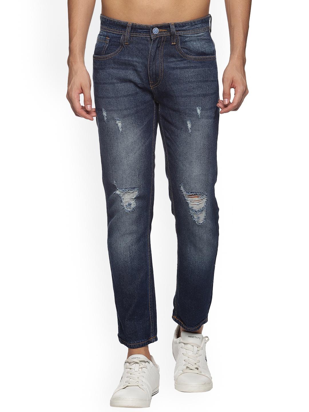 

Old Grey Men Mid Rise Slim Fit Mildly Distressed Light Fade Stretchable Jeans, Blue