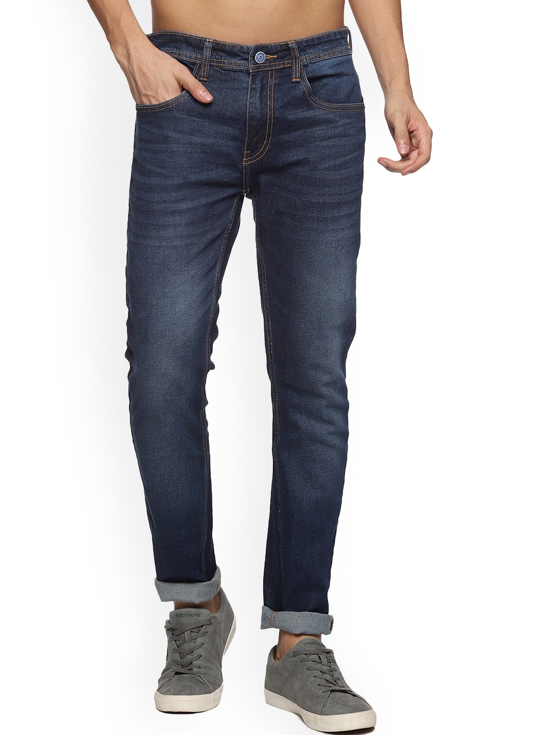 

Old Grey Men Mid Rise Slim Fit Light Fade Stretchable Jeans, Blue