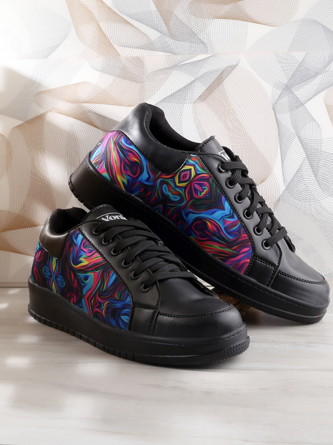 

mr.wonker Men Printed Ponky Running Shoes, Black