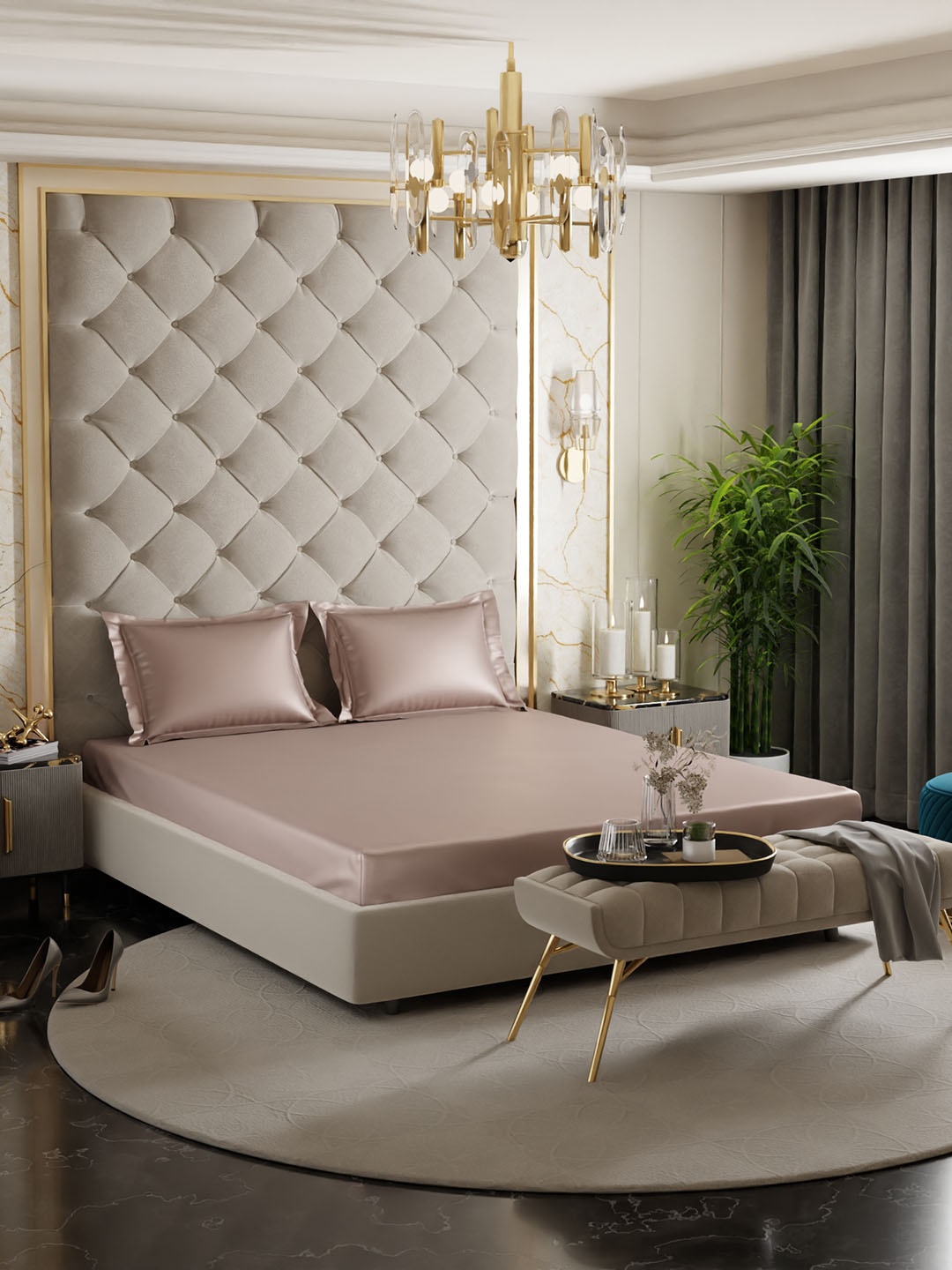 

Stoa Paris Peach Champagne Fitted 300 TC Satin King Sheet With 2 Pillow Covers