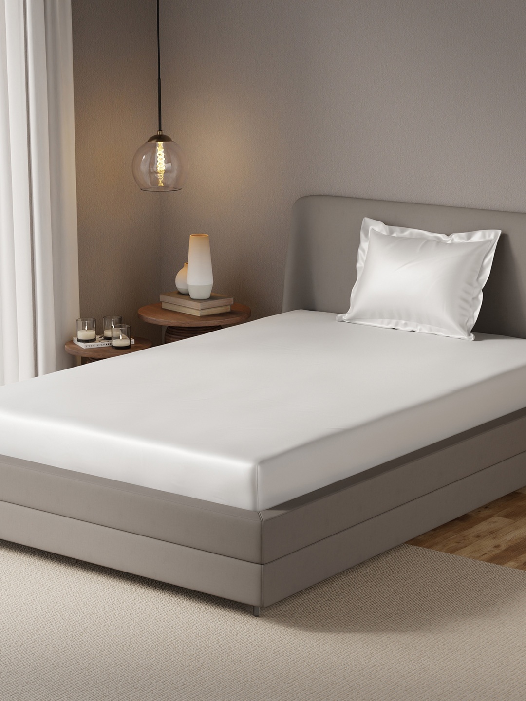 

Stoa Paris Date Night White Polyester 300 TC Single Fitted Satin Bedsheet With 1 Pillow Cover