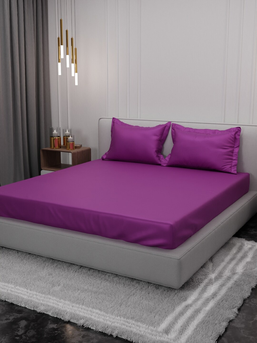 

Stoa Paris Date Night Purple 300 TC Fitted King Satin Bedsheet with 2 Pillow Covers