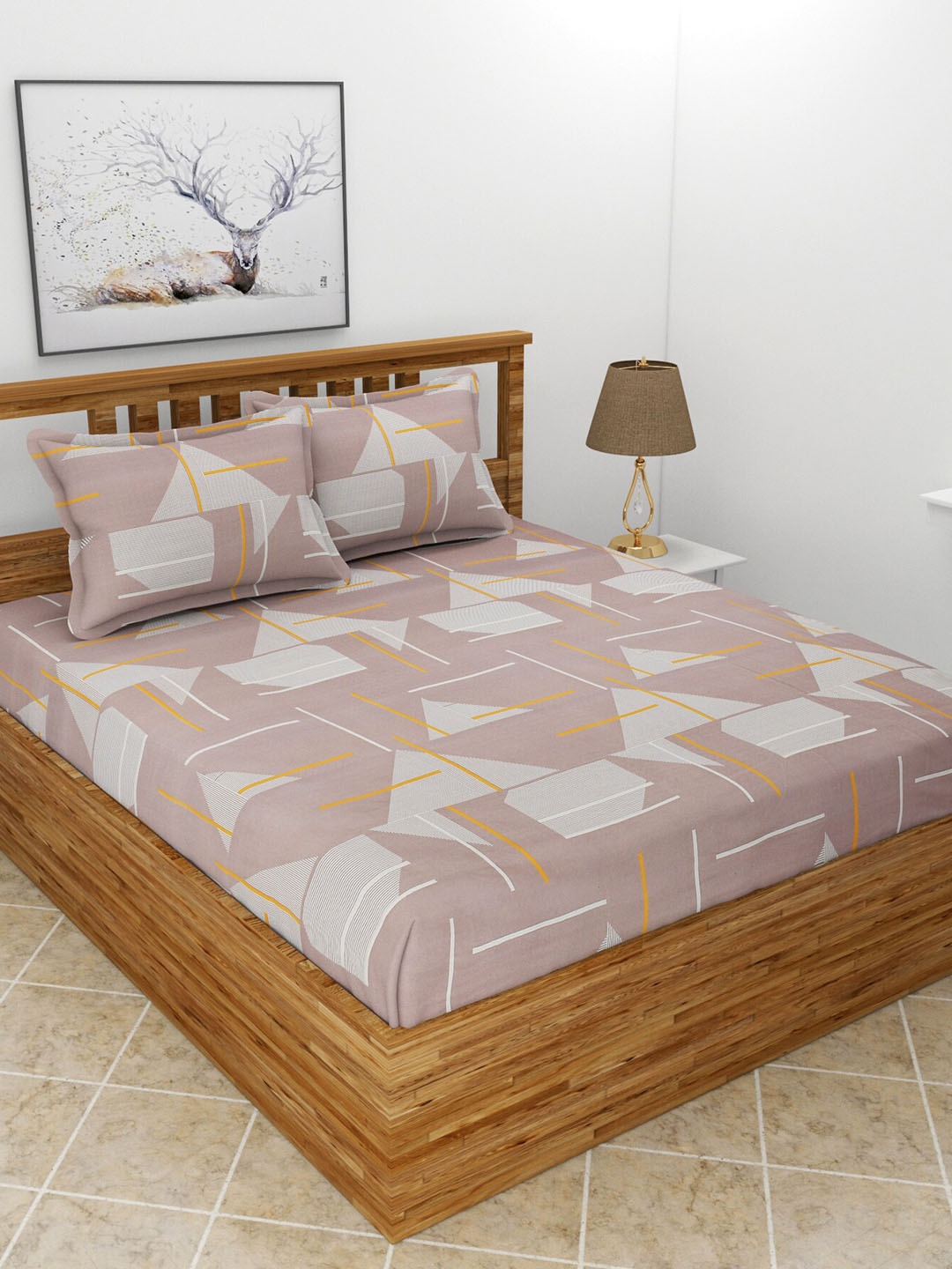 

MORADO Brown & White Geometric Polycotton 210 TC Queen Bedsheet With 2 Pillow Covers