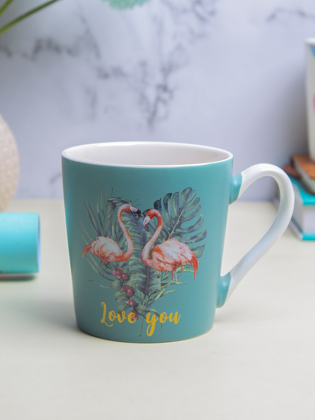 

MARKET99 Blue & Pink Flamingo Printed Ceramic Matte Mug 400 ml