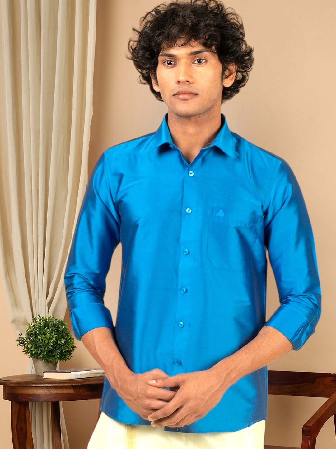 

TATTVA Relaxed Slim Fit Opaque Ethnic Shirt, Blue