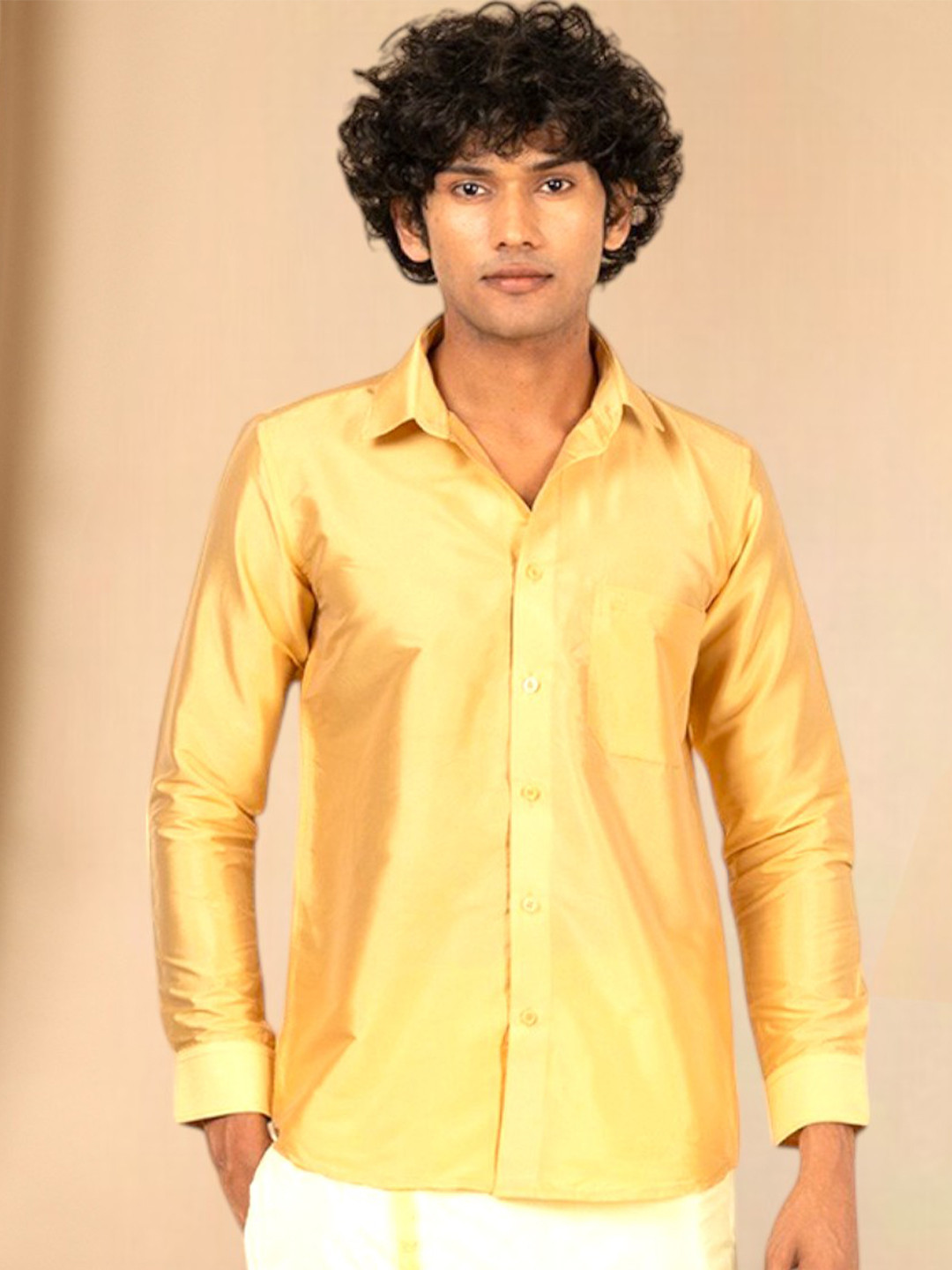 

TATTVA Relaxed Slim Fit Opaque Ethnic Shirt, Beige
