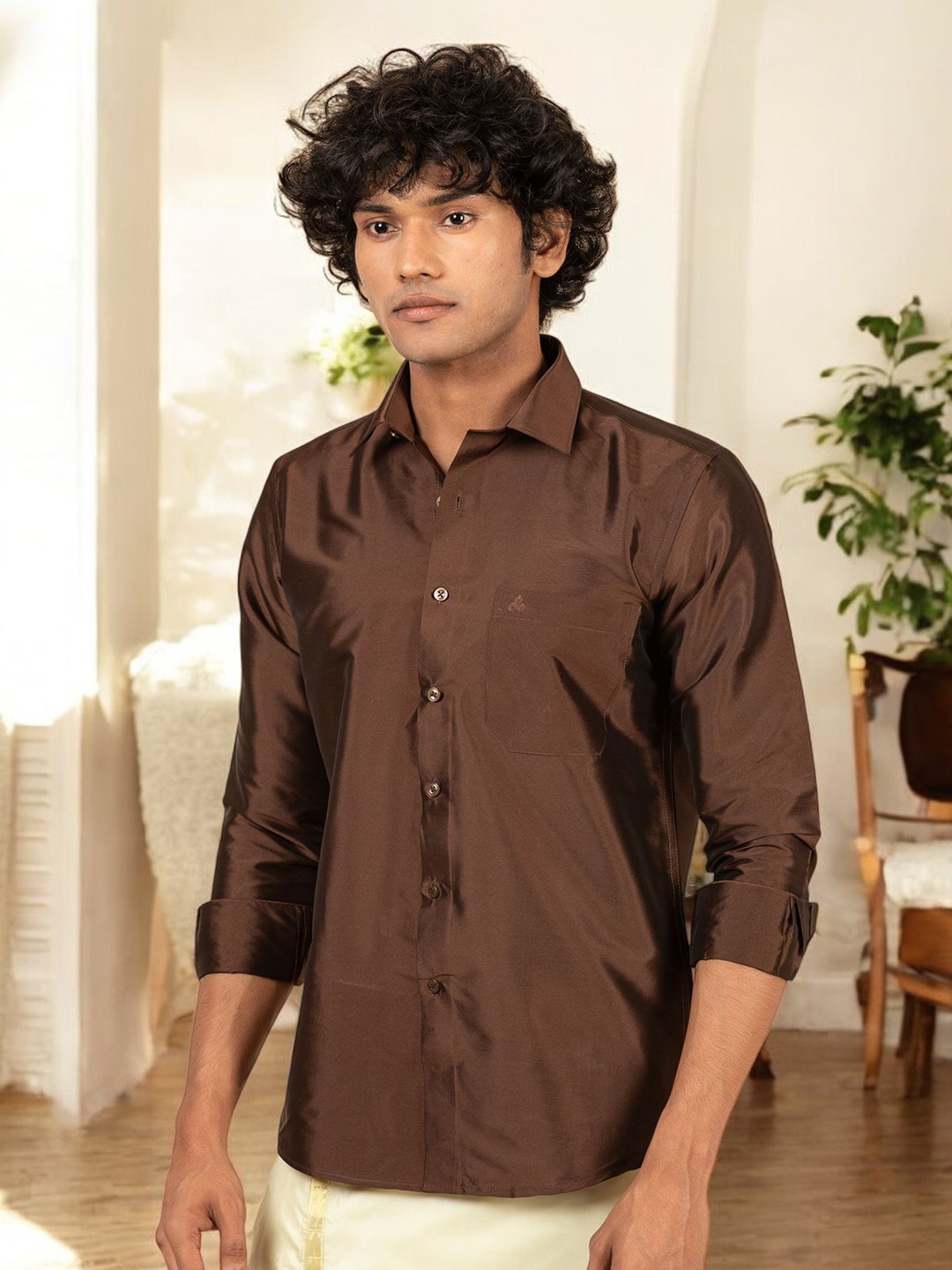 

TATTVA Relaxed Slim Fit Spread Collar Casual Shirt, Coffee brown