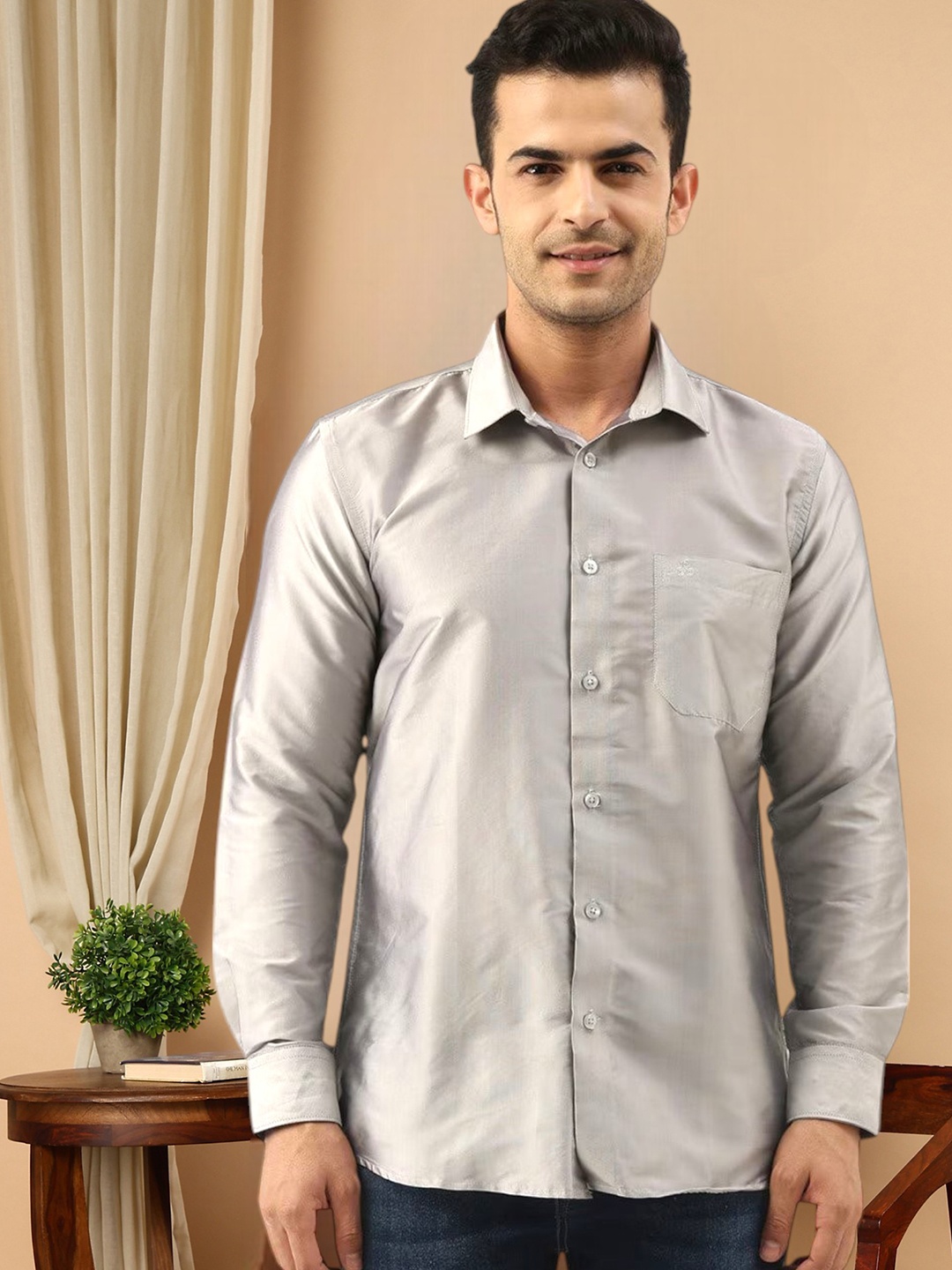 

TATTVA Relaxed Spread Collar Slim Fit Formal Shirt, Grey