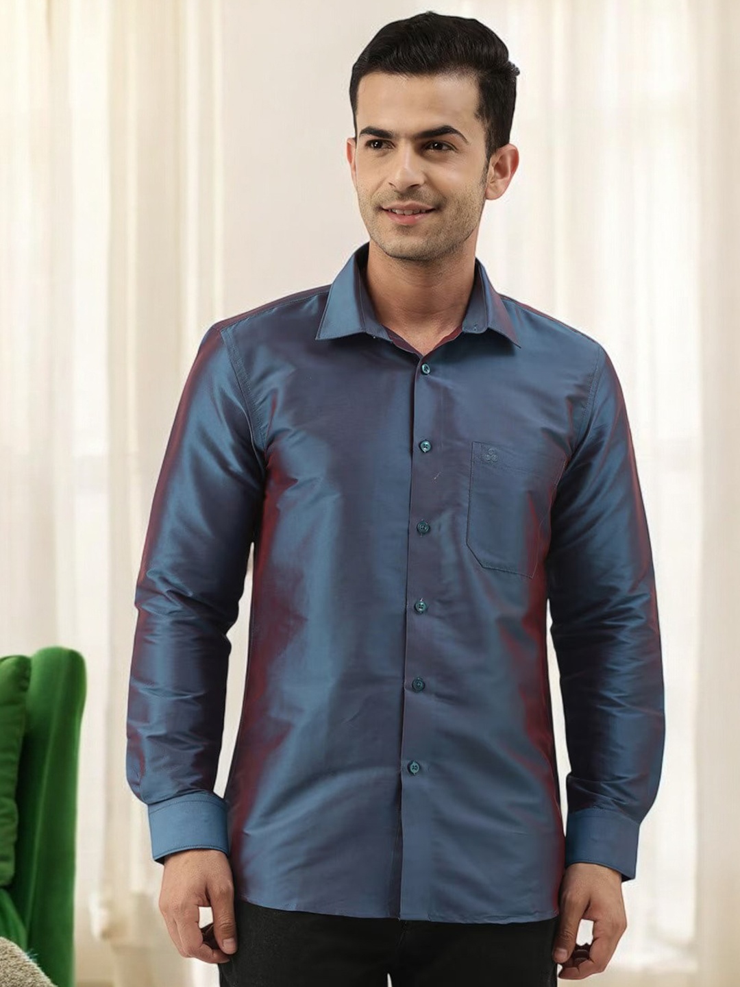 

TATTVA Relaxed Spread Collar Slim Fit Formal Shirt, Blue